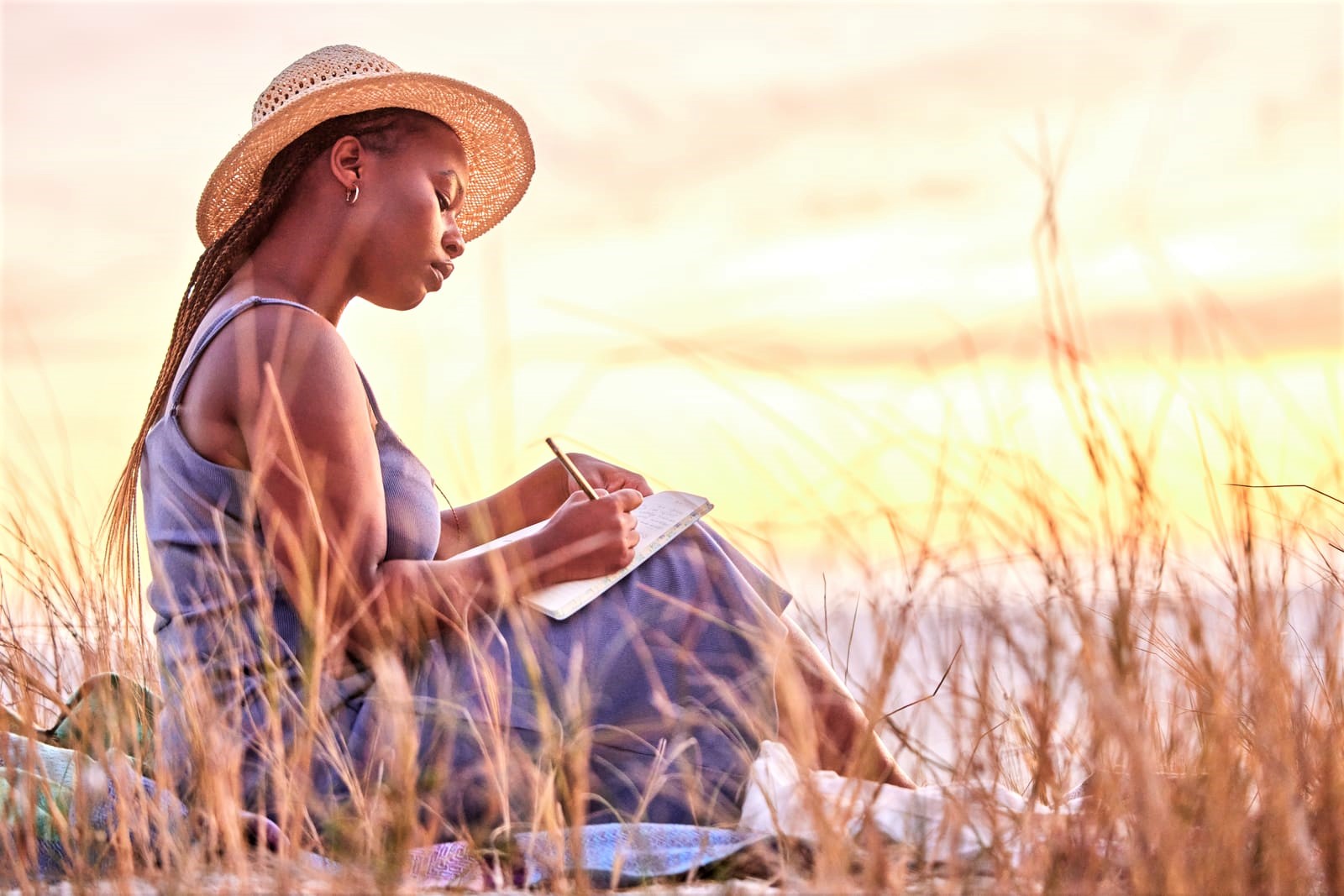 lady in field